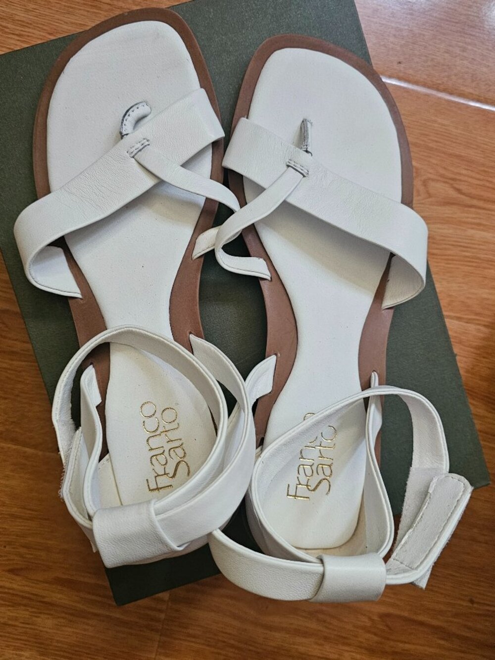 Franco Sarto White Strappy Flat Sandals Size 8.5M Ankle Strap